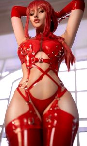 Hot Red Head In Shiny Red Latex