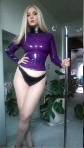 My New Rubber Top From Bondinage Has Finally Arrived… I Am Sure It Will Look Great With Pants And Skirts Too But This Is What My Slave Is Getting Today With His Torment … A Tiny Comfortable Rubber Thong. Purple Is His Favorite Color 😱👀💅